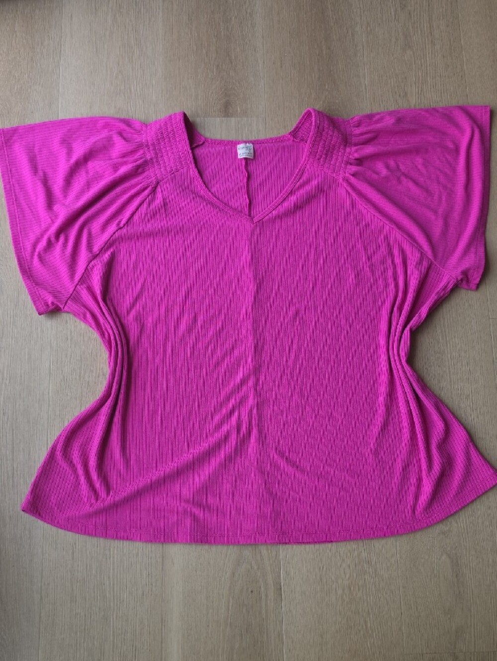 Terra & Sky Ribbed V-Neck Short Sleeve Tee in Hot Pink - Picture 3 of 7